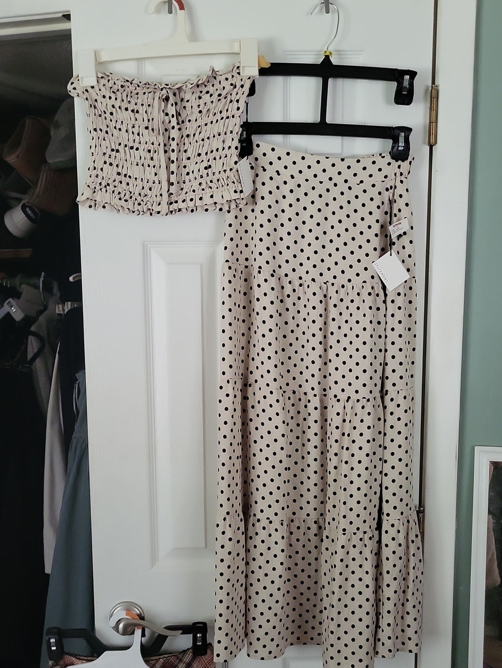 Polka Dot Strapless Maxi Dress - Ivory/Black